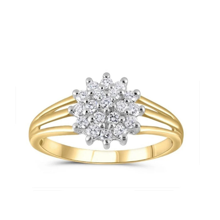 Real Diamond Cluster Ring 0.25ctw Solid Yellow Gold Engagement Anniversary
