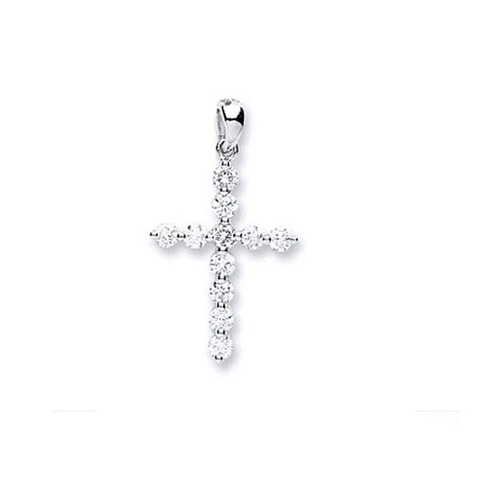 18ct White Gold 0.28ctw Diamond Cross Pendant Hallmarked