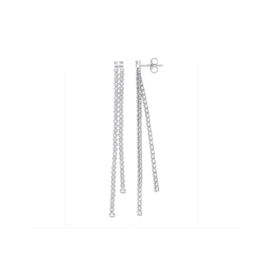 18ct White Gold Double Row 0.50ctw Drop Earrings 70mm Drop Hallmarked