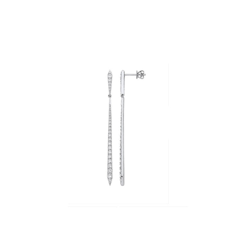 18ct White Gold 1.00ctw Drop Earrings 60 x 2.8mm Hallmarked British Made