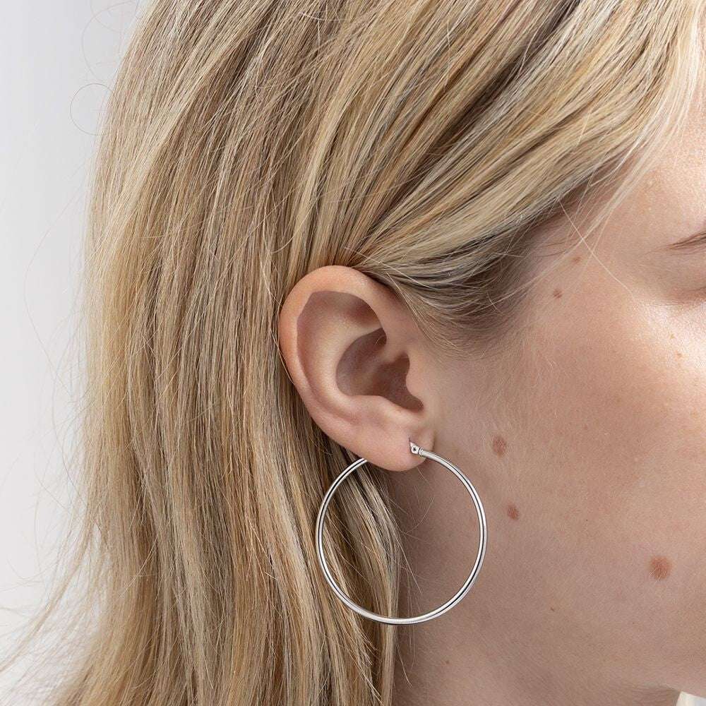 White Gold 44mm Hoop Earrings Round Large Hoops Hallmarked