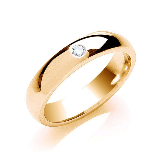 Diamond 5mm Court Wedding Band Brilliant Cut Solitaire 0.10ctw Yellow Gold