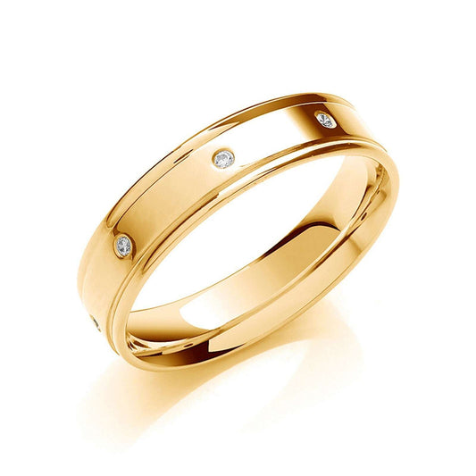 Diamond 5mm Flat Court Wedding Band Track Edge 8 Stone Brilliant Cut Yellow Gold