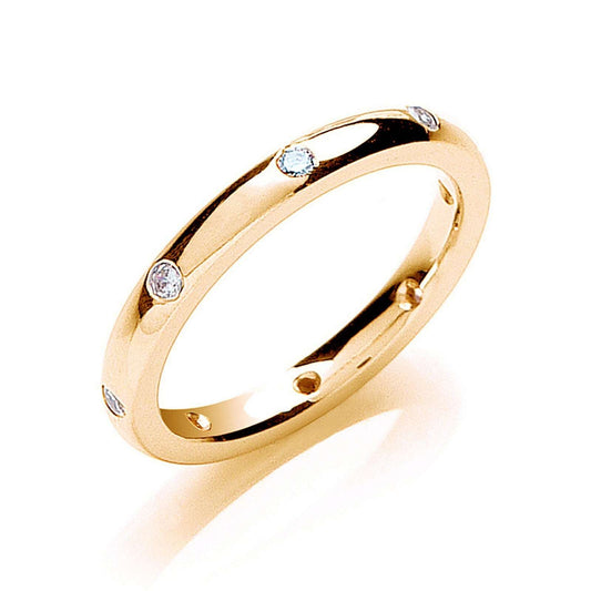 Diamond 2mm Court Wedding Band 8 Brilliant Cut Diamonds 0.13ctw Yellow Gold