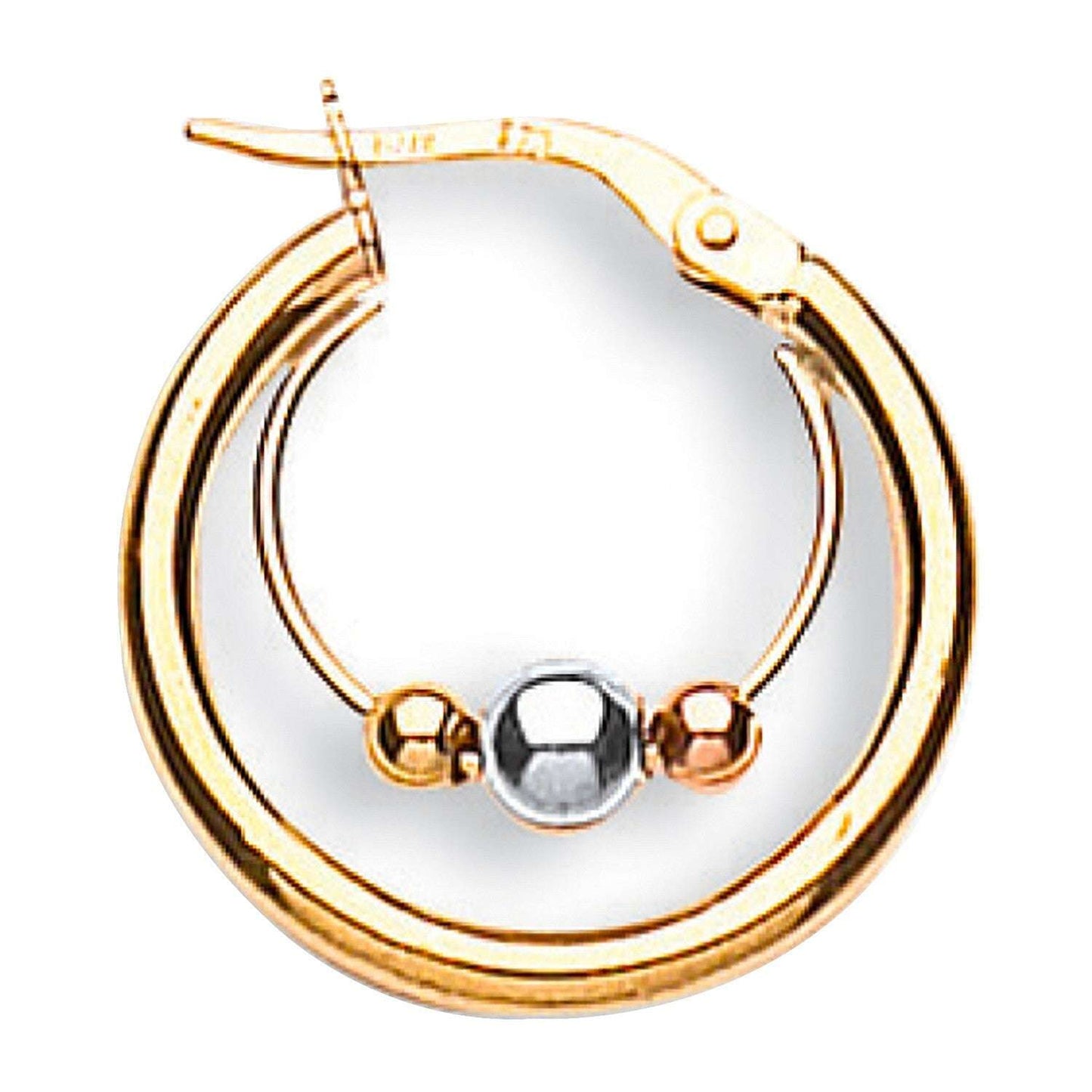 9ct Yellow Gold Hoop Earrings With Three Colour Gold Balls Hallmarked 20mm