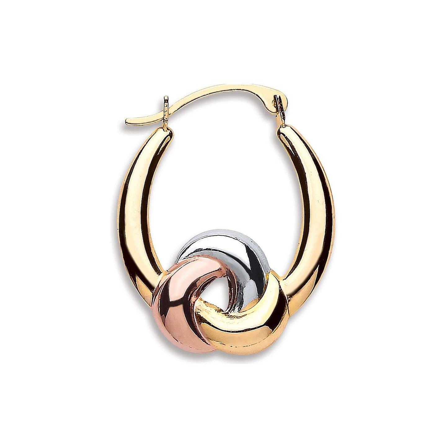 Three Colour Gold Knot Hoop Earrings 21 x 17mm Hallmarked Hoops