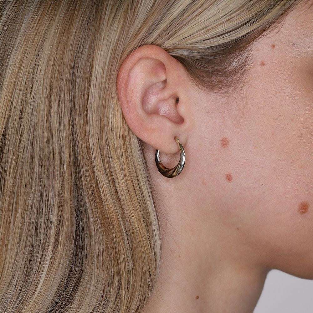 Three Colour Gold Hoop Earrings 19mm Twist Design Hallmarked Hoops