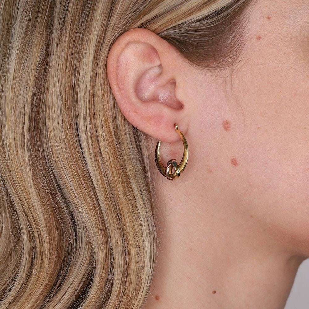 Three Colour Gold Knot Hoop Earrings 26 x 23mm Hallmarked Hoops