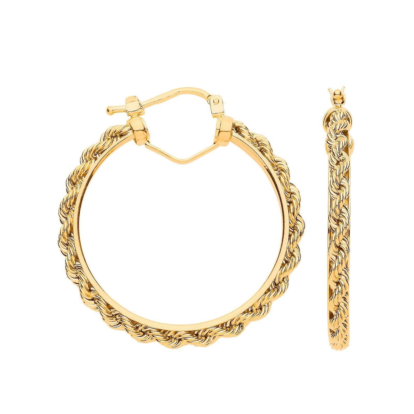Rope Chain Hoop Earrings 9ct Yellow Gold Hoops Hallmarked 30mm