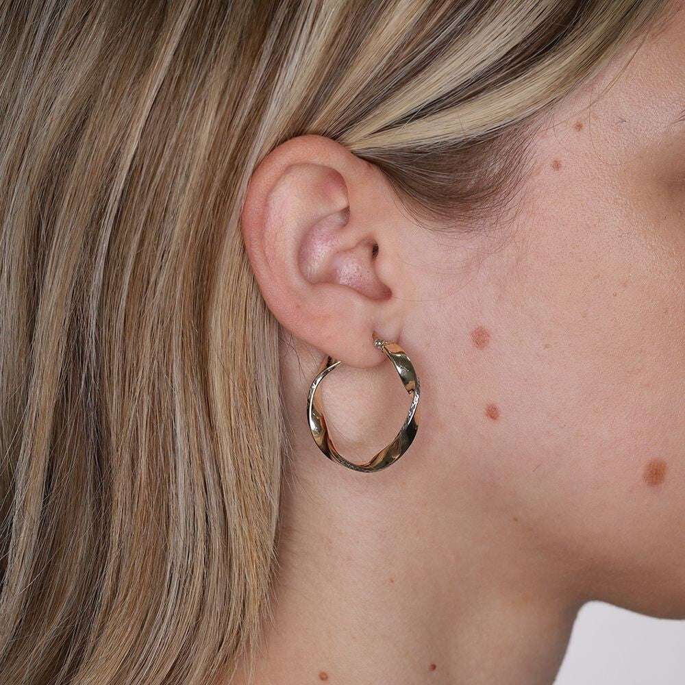 Two Colour Gold Twist Hoop Earrings 28mm Hallmarked Yellow and White Gold Hoops