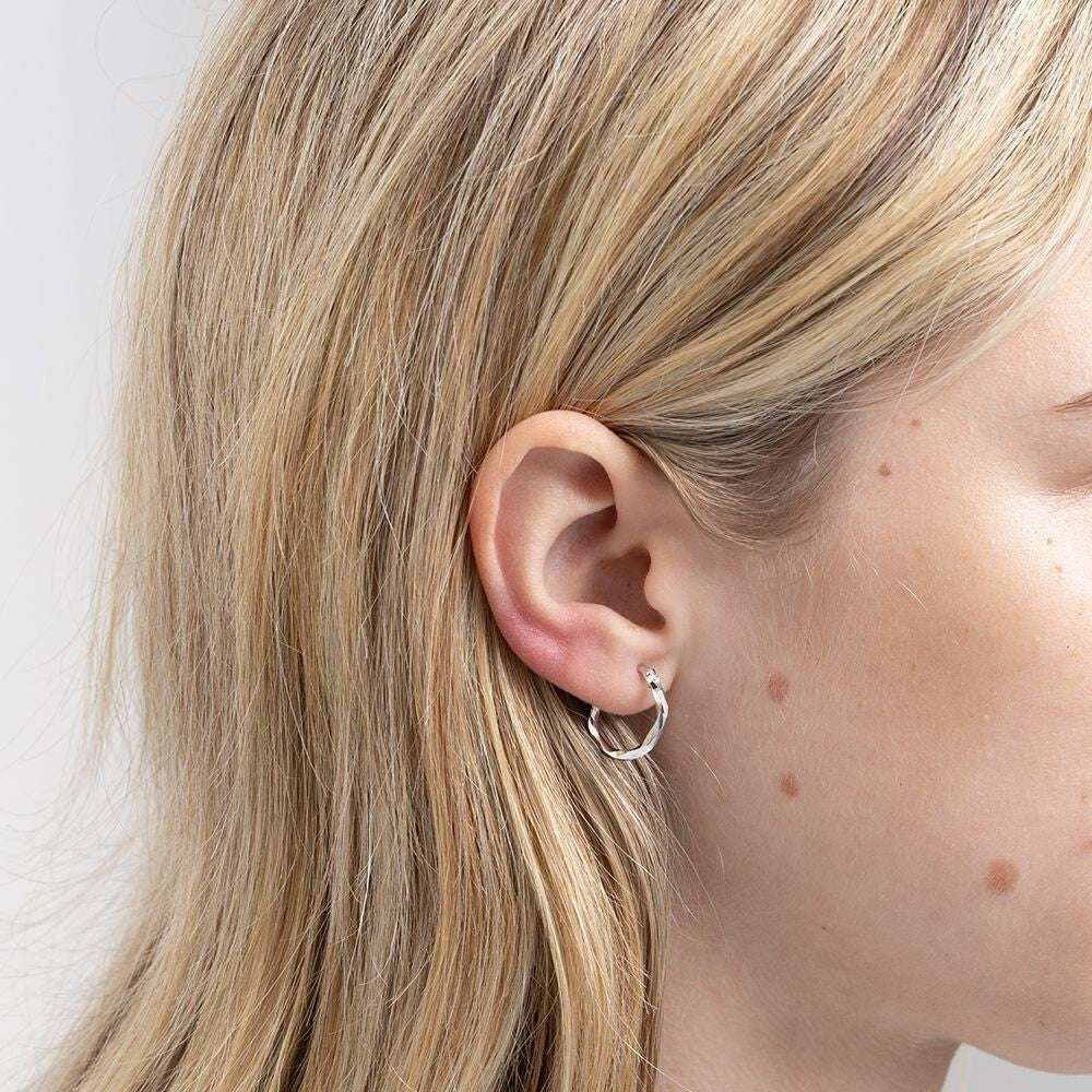 White Gold Faceted Hoop Earrings 16mm Creole Hoops Hallmarked