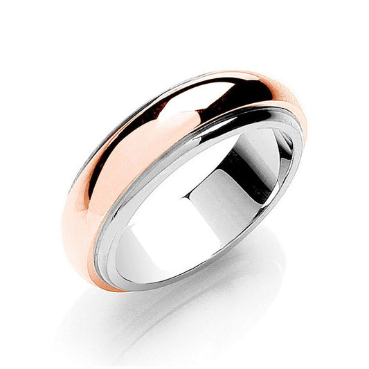 D-Shape Wedding Band 6mm Two Colour Step-Cut 9ct White Gold and Rose Gold Centre
