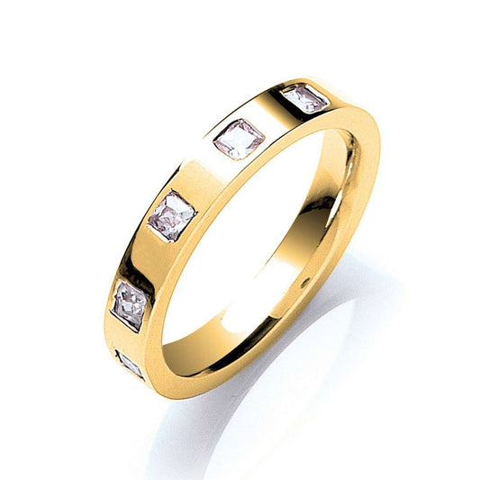 Diamond 3mm Flat Court Wedding Band 5 Princess Cut Diamonds 0.40ctw Yellow Gold