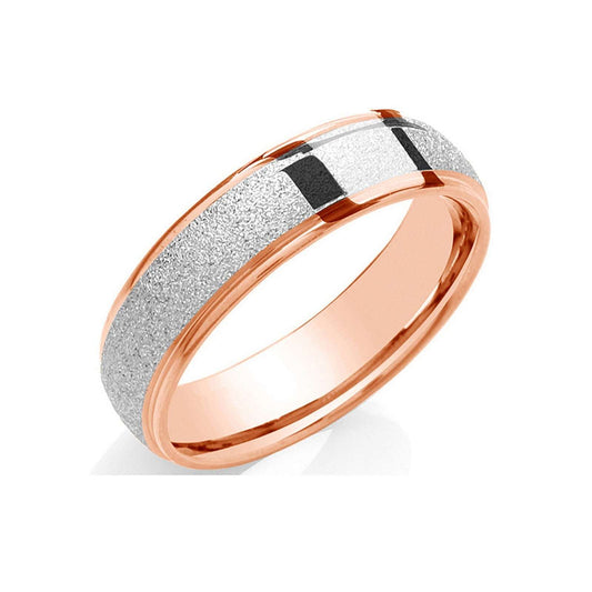 6mm Court Wedding Ring 9ct Rose & White Gold Sandblast Centre & Polished Edges