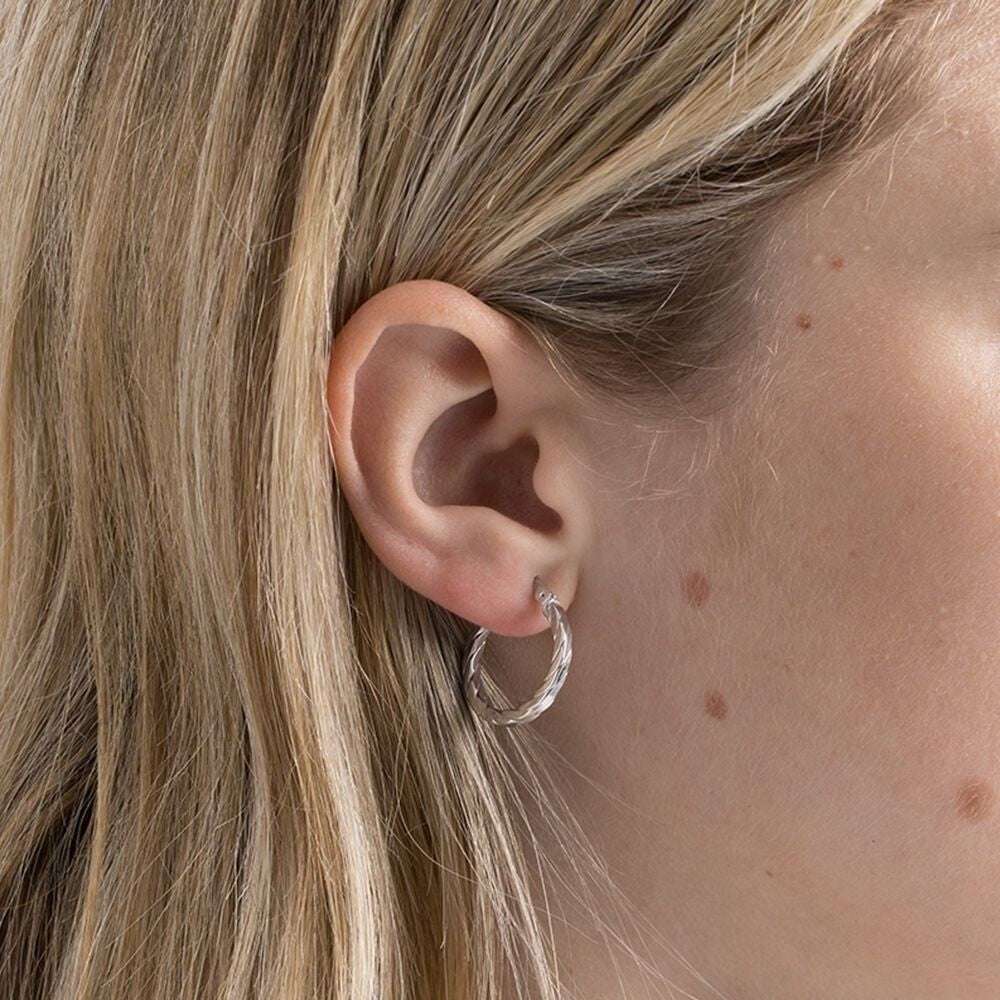 White Gold Twist Hoop Earrings 20mm Flat Square profile Hoops Hallmarked