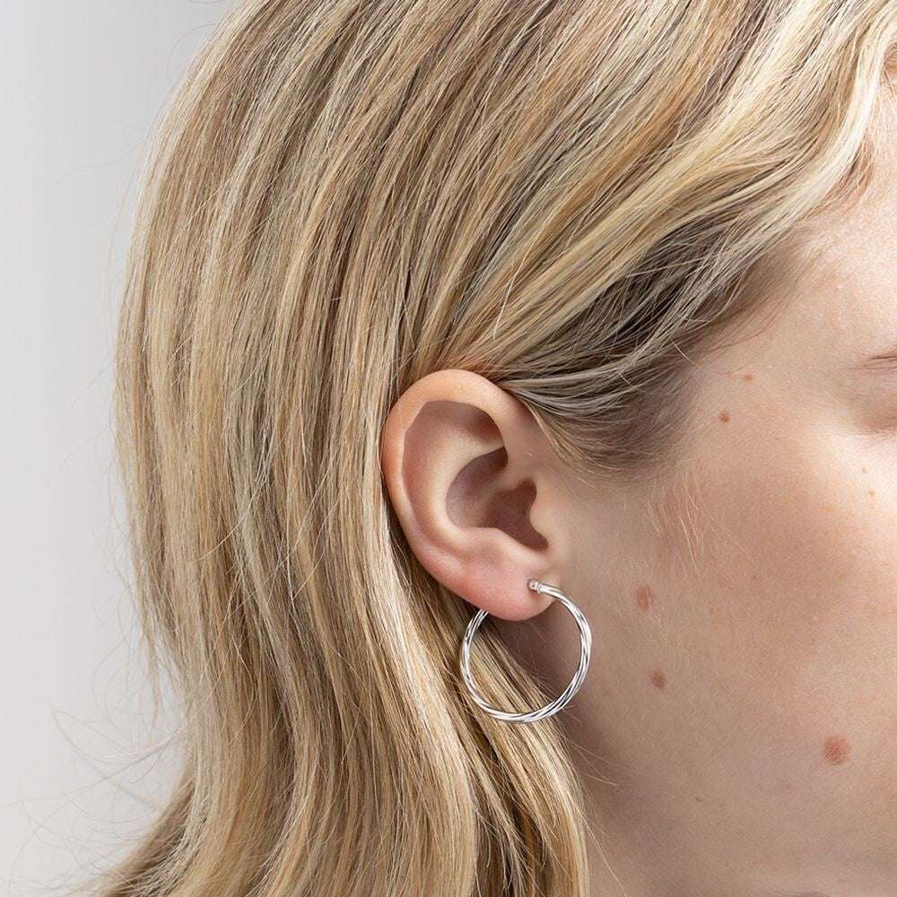 White Gold Twisted Hoop Earrings 30mm Creole Hoops Hallmarked