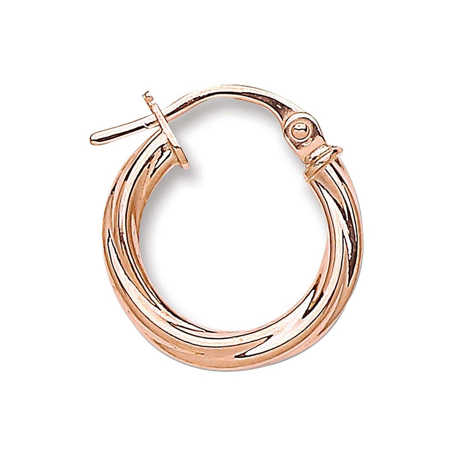 Rose Gold 15mm Twist Hoop Earrings Round Tubular Hoops Hallmarked