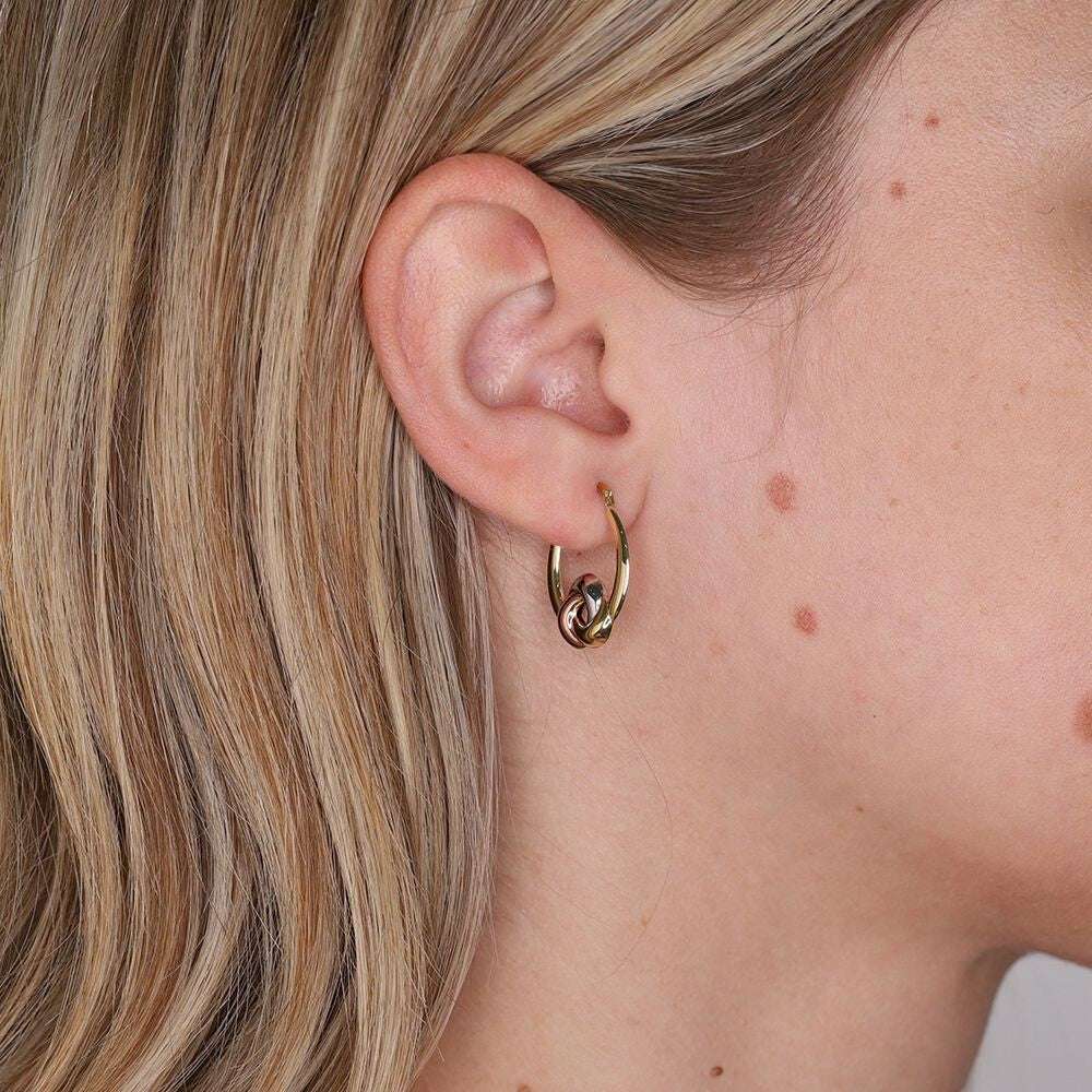 Three Colour Gold Knot Hoop Earrings 21 x 17mm Hallmarked Hoops