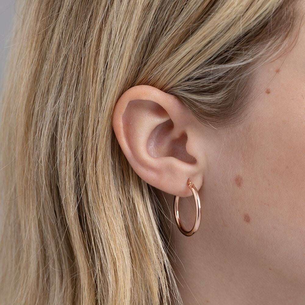 Rose Gold 25mm Hoop Earrings Round Tubular Hoops Hallmarked