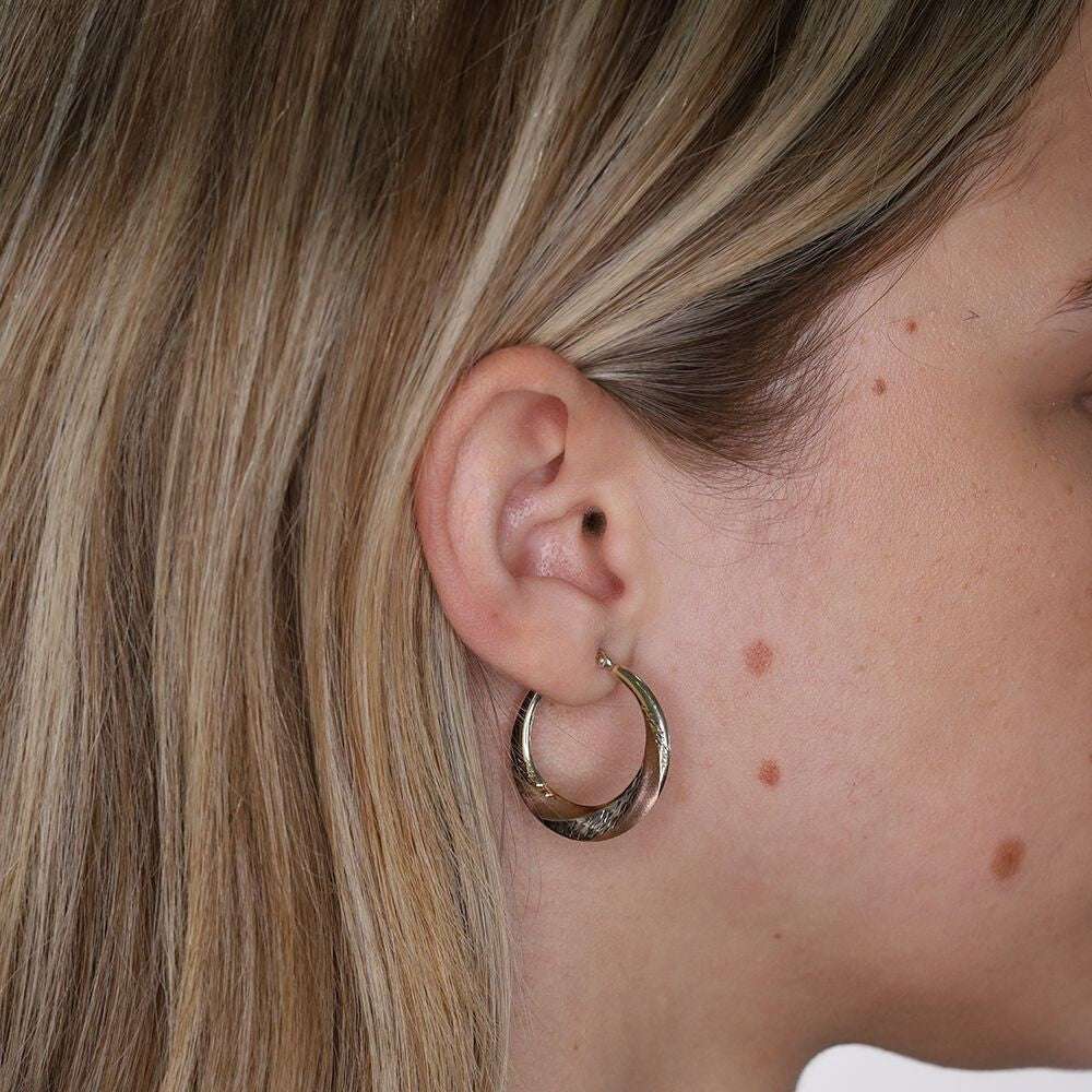 Three Colour Gold Hoop Earrings 25mm Hallmarked Patterned Hoops