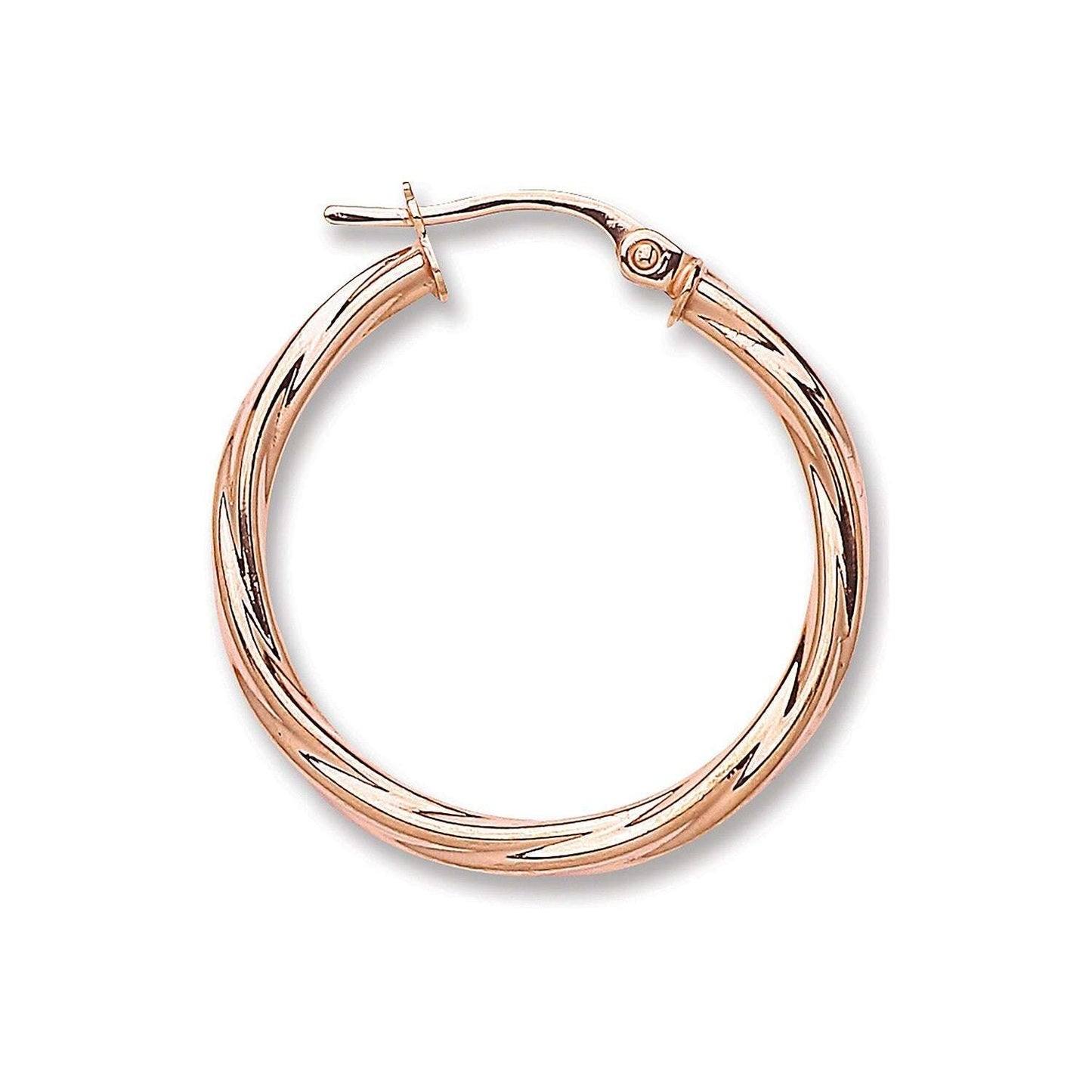 Rose Gold 25mm Twist Hoop Earrings Round Tubular Hoops Hallmarked