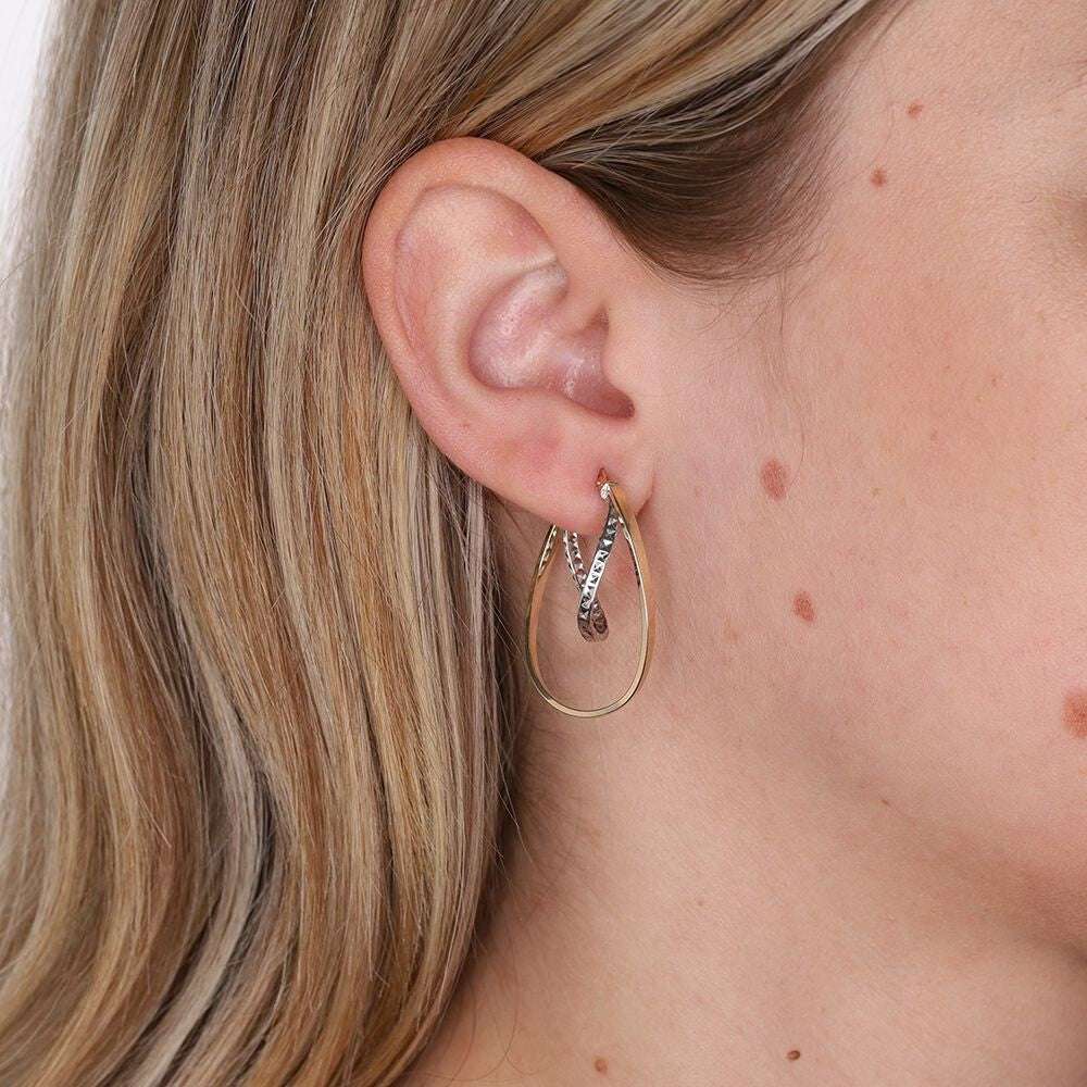 9ct Double Oval Hoop Earrings Two Colour Gold 33mm Hallmarked Hoops
