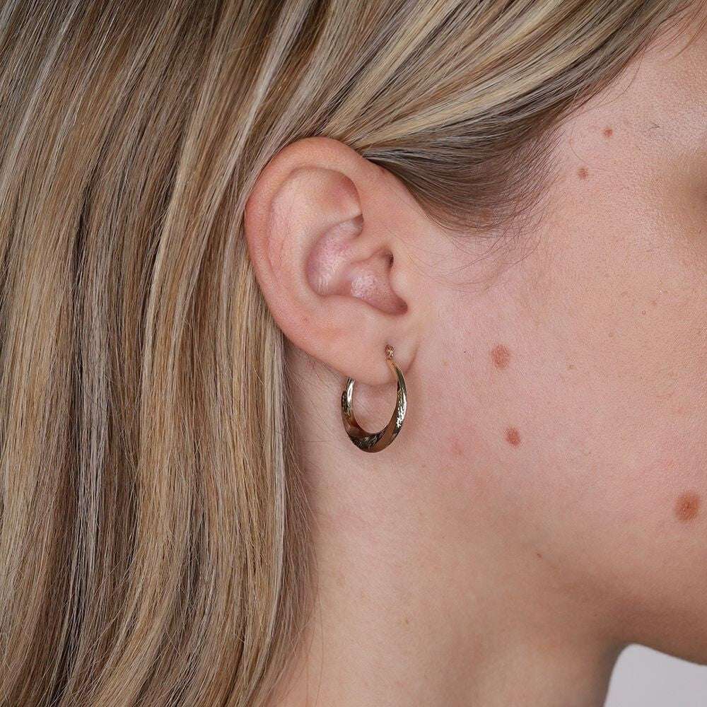 Three Colour Gold Hoop Earrings 22mm Twist Design Hallmarked Hoops