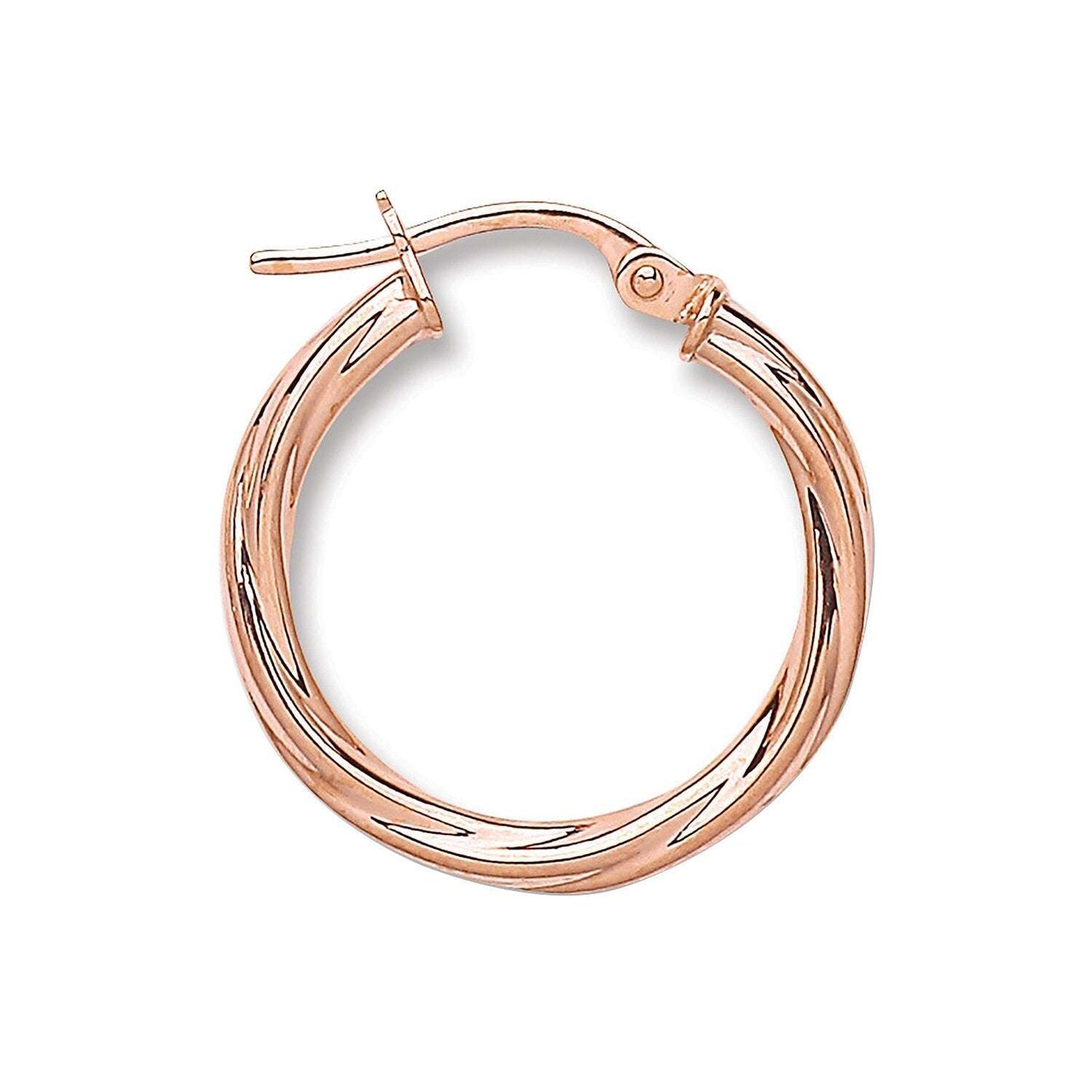Rose Gold 20mm Twist Hoop Earrings Round Tubular Hoops Hallmarked