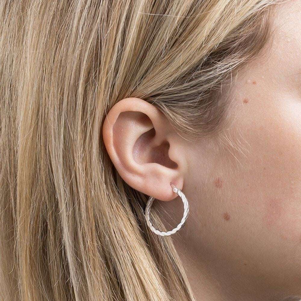 White Gold Twist Hoop Earrings 24mm Flat Square profile Hoops Hallmarked