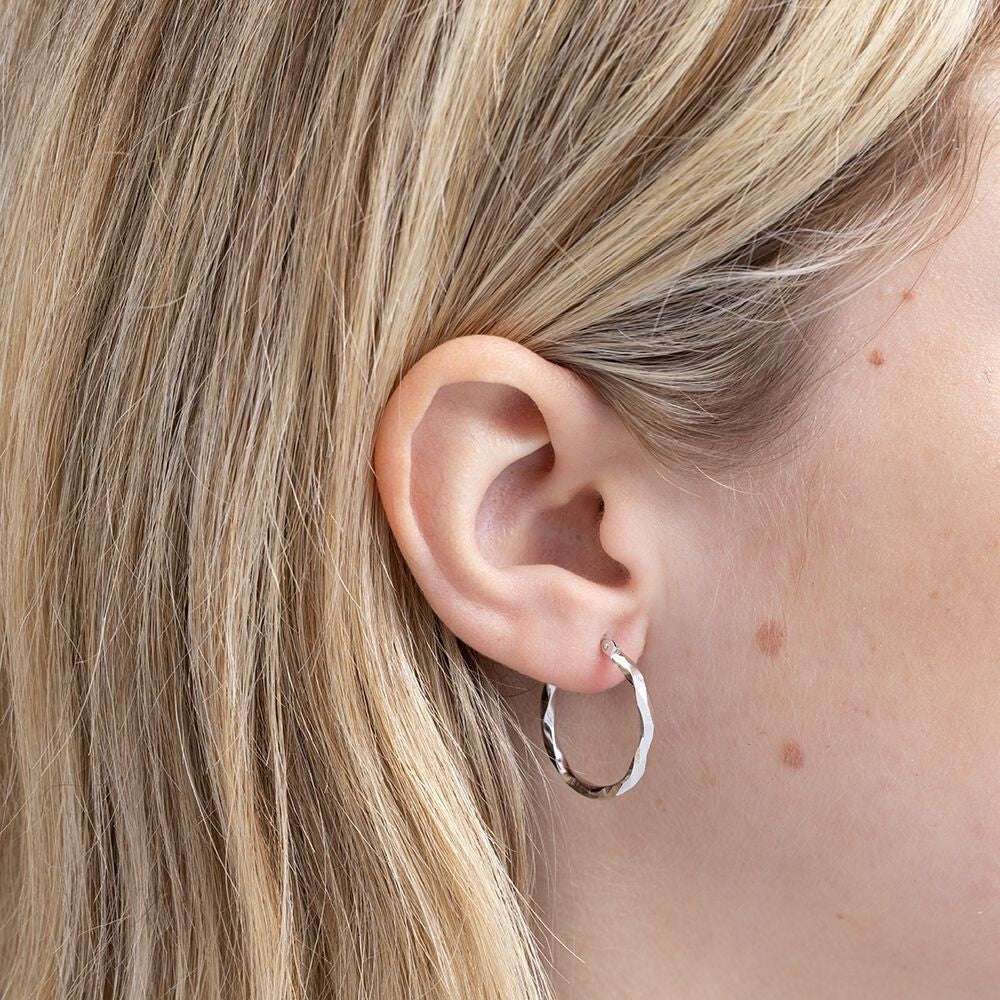 White Gold Hoop Earrings 22mm Faceted Polished Hoops Hallmarked
