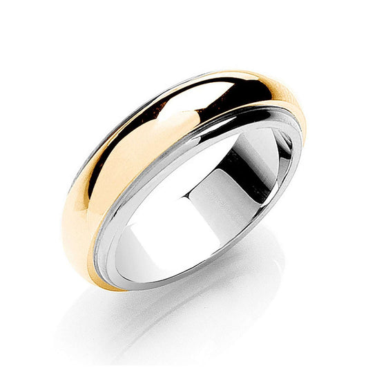 D-Shape Wedding Band 6mm Two Colour Step-Cut 9ct White Gold & Yellow Gold Centre