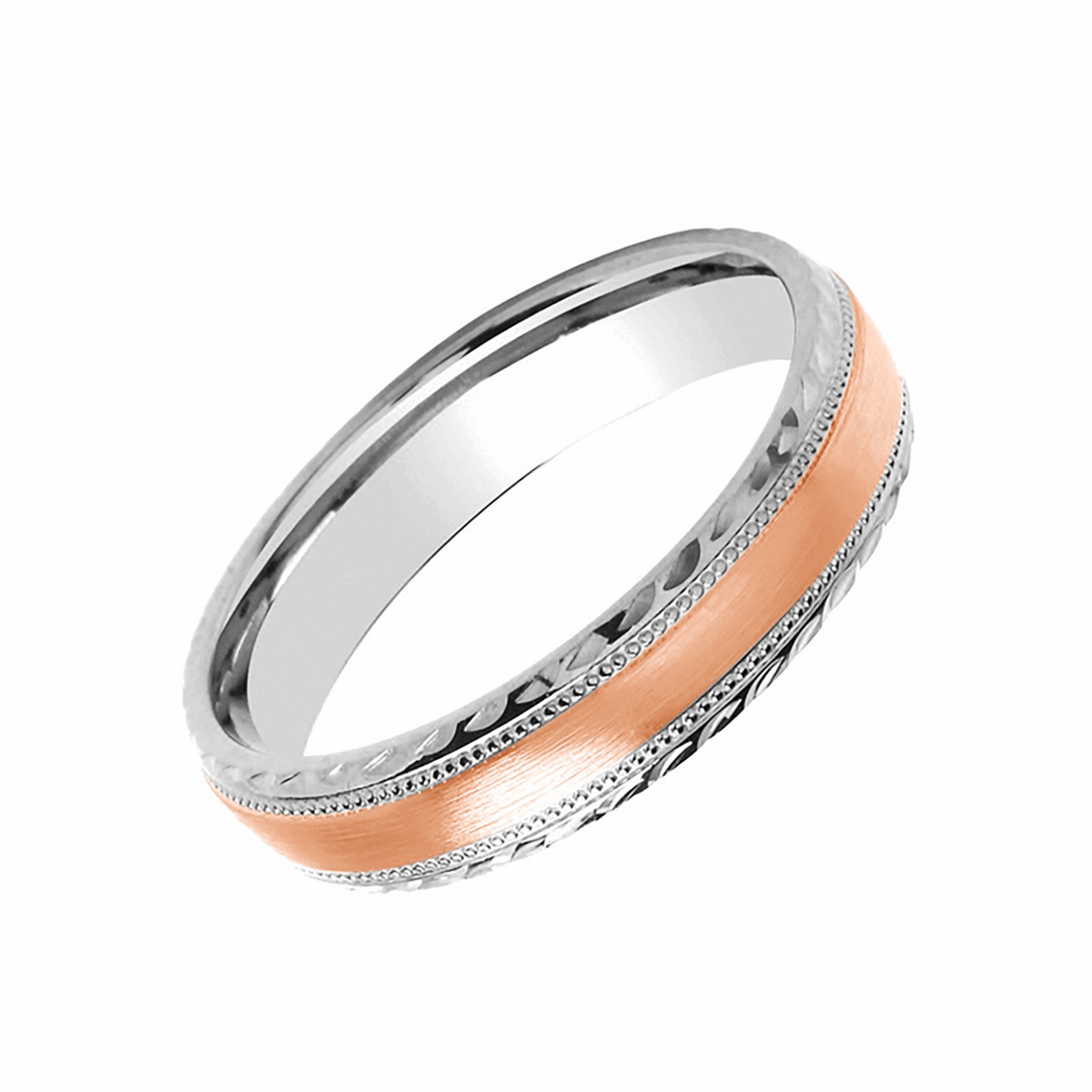 5mm D-Shape Wedding Ring Millgrain D/C Edge 9k White & Rose Gold Made to Order