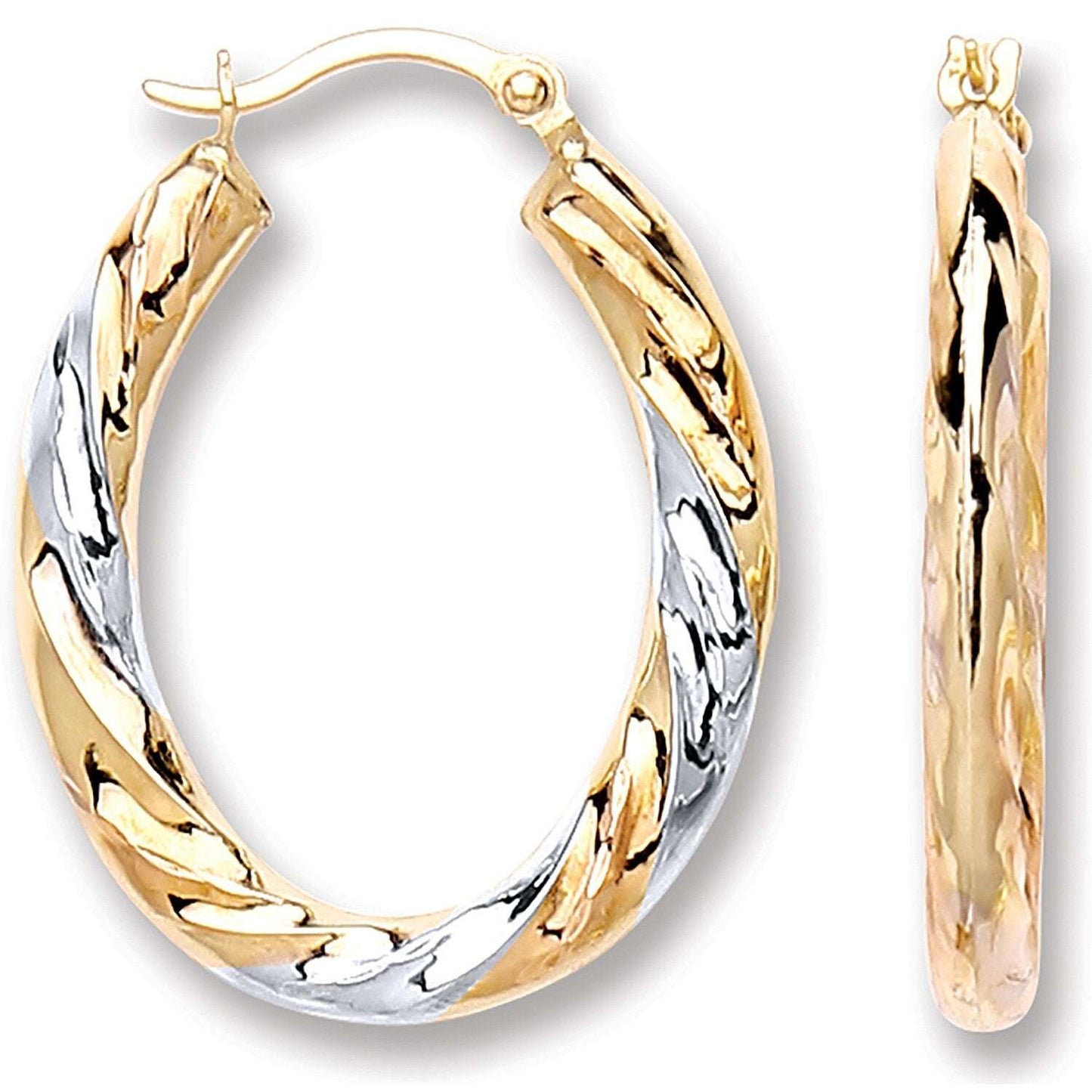 Three Colour Gold Hoop Earrings Oval Twist Hoops Hallmarked