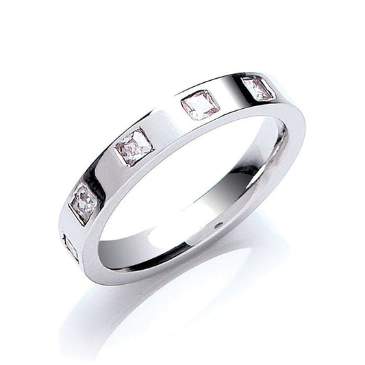 Diamond 3mm Flat Court Wedding Band 5 Princess Cut Diamonds 0.40ctw White Gold