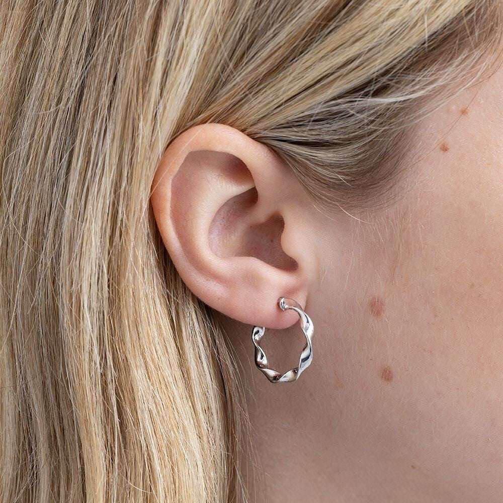 White Gold Twisted Hoop Earrings 20mm Hoops Hallmarked