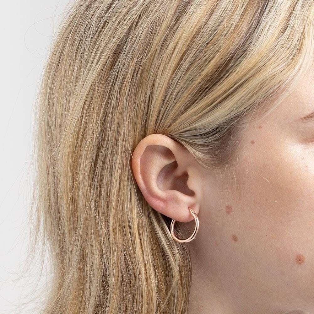 Rose Gold 20mm Hoop Earrings Round Tubular Hoops Hallmarked