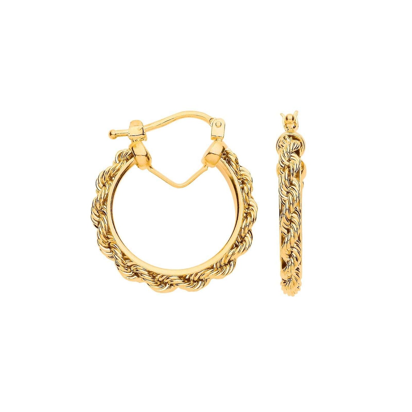 Rope Chain Hoop Earrings 9ct Yellow Gold Hoops Hallmarked 20mm