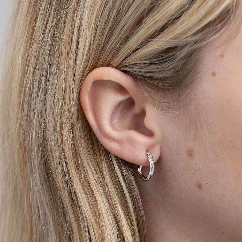 White Gold Twisted Hoop Earrings 14mm Creole Hoops Hallmarked