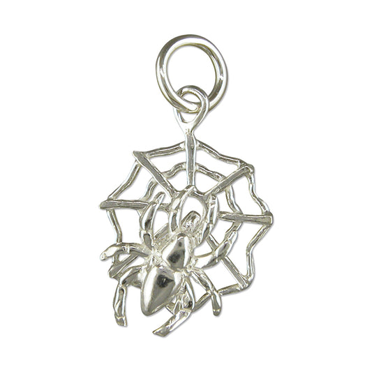 Spider On Web Pendant Charm Sterling Silver