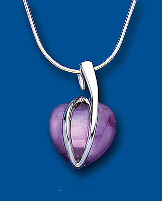 Amethyst Heart Pendant Solid Sterling Silver Necklace Statement Snake Chain