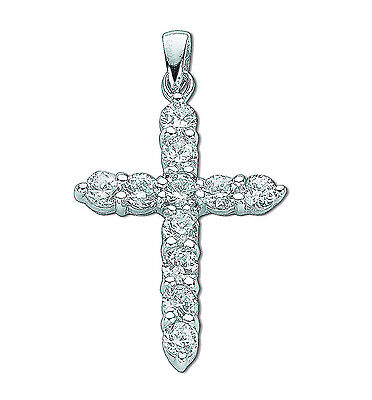 Sterling Slver Gemstone Cross Pendant 38 x 17mm 925 Hallmark