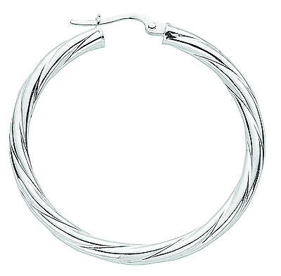 Silver Hoop Earrings Creole Sterling Silver Hoops 37mm Twist