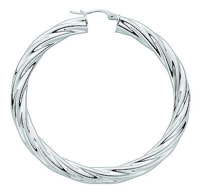 Sterling Silver Pair of 48mm Twist Hoop Earrings 11.0 grams