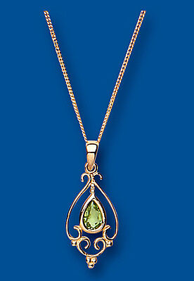Victorian Peridot Pendant Yellow Gold Necklace Hallmarked 18" Chain British Made