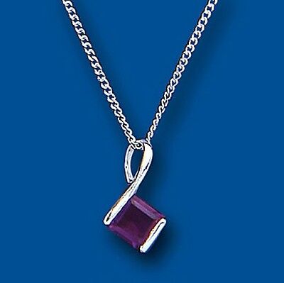 Amethyst Square Pendant Sterling Silver Real Stone 925 Hallmark