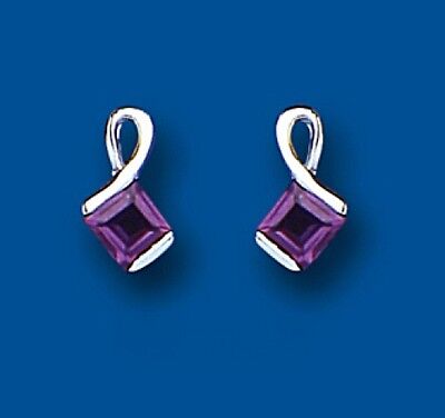 Real Amethyst Silver Earrings Square Studs 925 hallmark