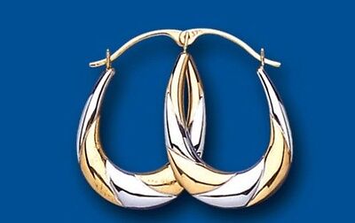 Hoop Earrings Gold Creole Oval Two Colour Yellow and White Gold Hoops