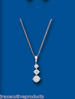 White Gold Trilogy Pendant Three Stone Hallmarked 18" Chain British Made