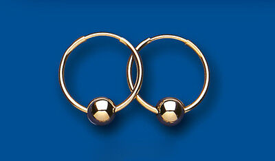 Hoop Earrings Yellow Gold Ball Bead Detail 14mm Sleeper