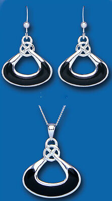 Onyx Set Solid Silver Pendant and Drop Earrings Hallmarked